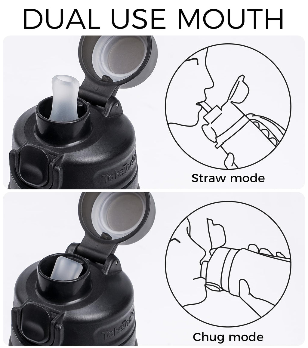 TakeToday Collapsible Water Bottles 21oz (2 pack), Foldable Platinum Silicone Travel Water Bottle with Straw & Carry Strap, Leak-Resistant Screw Lid, Wide Mouth, BPA-Free for Hiking, Camping, Travel