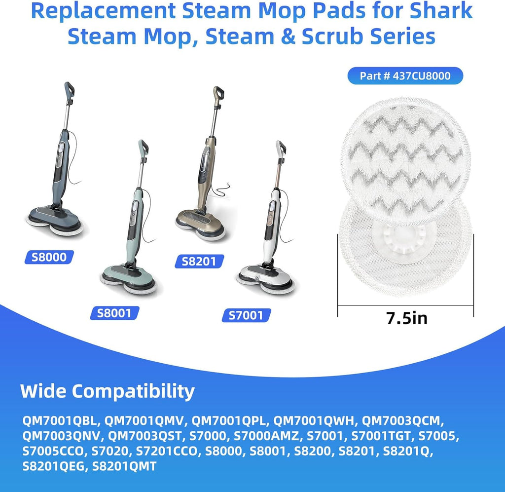 VIEWALL Steam Mop Pads - Replacement for Shark S8000 Series | Soft Washable Scrub Pads, 8 Pack