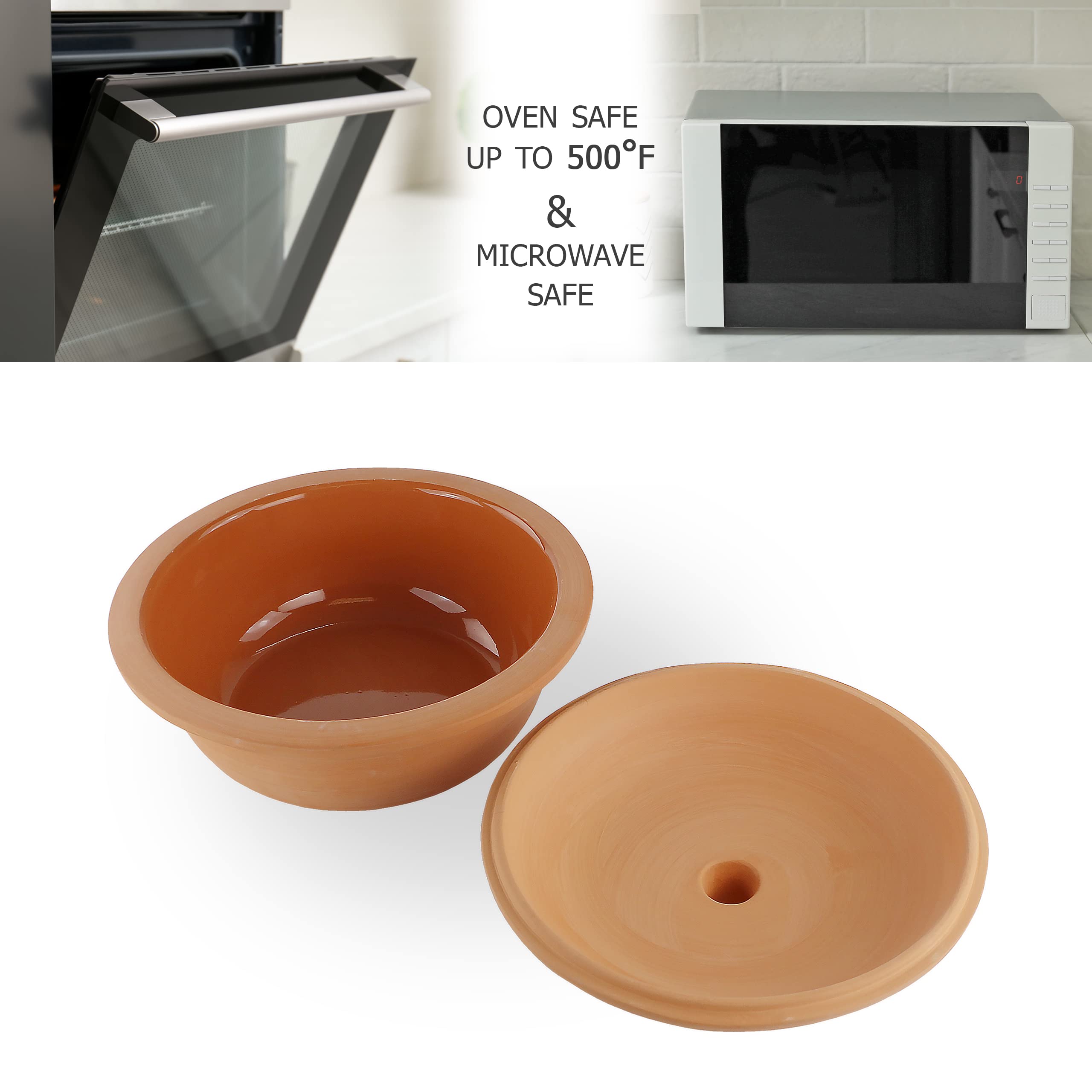 Reston Lloyd Eurita 2 Quart Terracotta Clay Dutch Oven – Natural, Lead‑& Cadmium‑Free, Oven & Microwave Safe, Rustic Slow-Cooker Pot for Sourdough Bread, Roasting & Casseroles, Healthy cooking