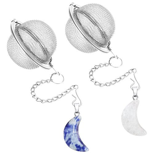 2Pcs Stainless Steel Mesh Tea Infuser, 2.1 inch Tea Ball with Crystal Moon Pendant,Tea Strainer Tea Diffuser Tea Steeper for Filtering Tea,Tea Infusers for Loose Tea (Crystal Moon, 2PC)