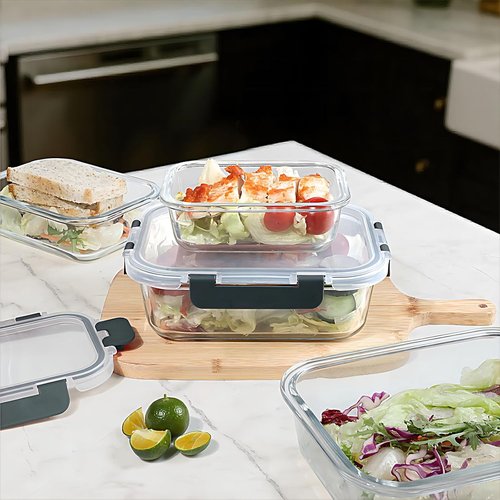 BAYZZ Glass Meal Prep Containers - 10 Pack Airtight Food Storage with Lids | Oven, Microwave & Dishwasher Safe