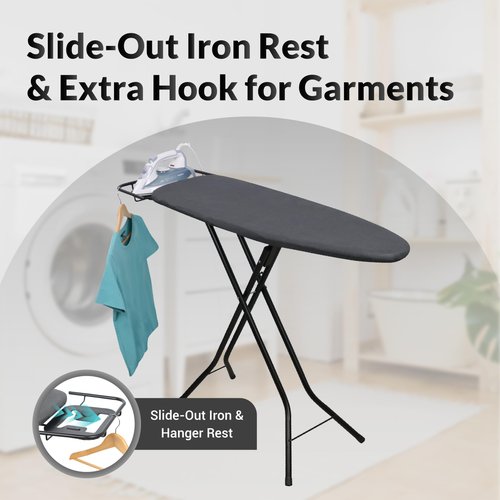 ZOES HOMEWARE 2026 Enhanced Ironing Board, Folding Iron Board with Retractable Iron Rest& Hook, 7-Level Height Adjustable Ironing Table with Thermo-Reflective Surface &10mm Thicken Pad, 43"x14"x36"