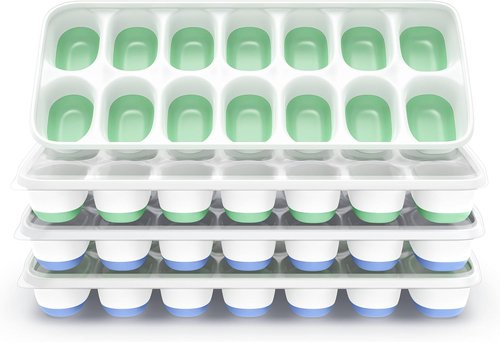 ChefAide Ice Cube Tray - Durable Stackable Design with Removable Lids | 4 Packs, 56 Cubes for Easy Release