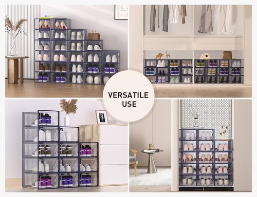 Kuject X-Large Shoe Storage Boxes - Clear Stackable Organizers, 12 Pack for Sneakers & Toys | Blue