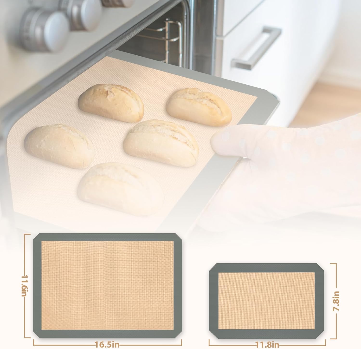 Skiennix Silicone Baking Mats - Non-Stick Baking Sheets for Cookies & Pastries | Set of 3, Grey