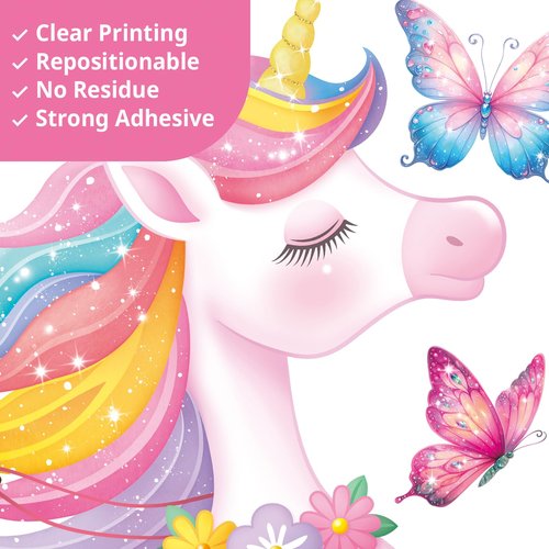 DECOWALL SG2-2503 Black Girl Unicorn Bible Verse Wall Decals Stickers Pink Décor Bedroom Room Art Toddler Decorations Peel and Stick Princess Nursery Butterfly Kids Baby Home Quotes Inspirational