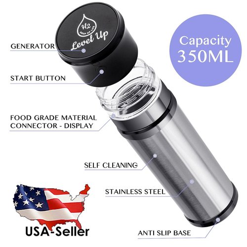 2 in 1 Hydrogen Water Bottle Generator – SPE/PEM Technology – Stainless Steel Bottle with Self Cleaning Mode – 11oz / 330ml – Up to 1300 PPB Hydrogen Enriched Water