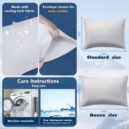 **SUPA MODERN Cooling Pillow Cases - Ultra Soft & Silky Smooth Queen Size Set of 2 | Grey 20x30in**