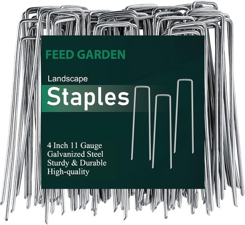 Feed Garden 4 Inch Galvanized Landscape Staples - 50 Pack Anti-Rust Garden Stakes for Weed Barrier Fabric