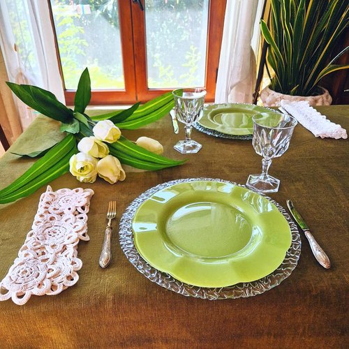 Eliada Set of 4 Clear Glass Charger Plates 12.4” – Elegant Thick Dinner Chargers Handmade in Italy – Luxury Transparent Glass Plates for Weddings, Holidays & Everyday Dining