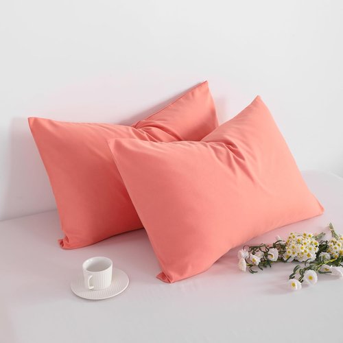 FLXXIE Pillow Cases - Soft Microfiber Standard Size Pillow Covers | Wrinkle & Stain Resistant, 2-Piece Set, 20x26, Coral