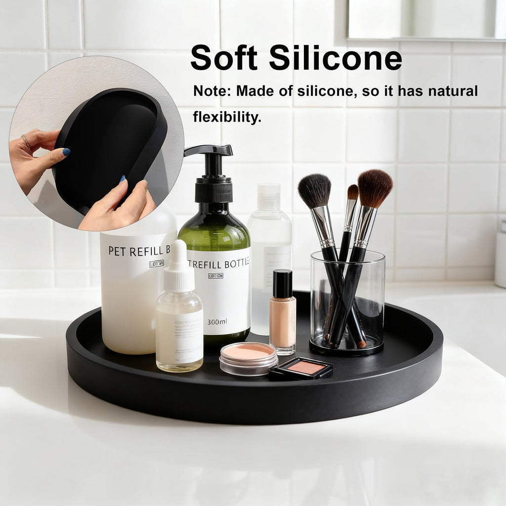 Yudevey Silicone Bathroom Tray - 9-Inch Round Vanity Tray, Suitable for Candles, Perfumes, Soap Dispensers Black