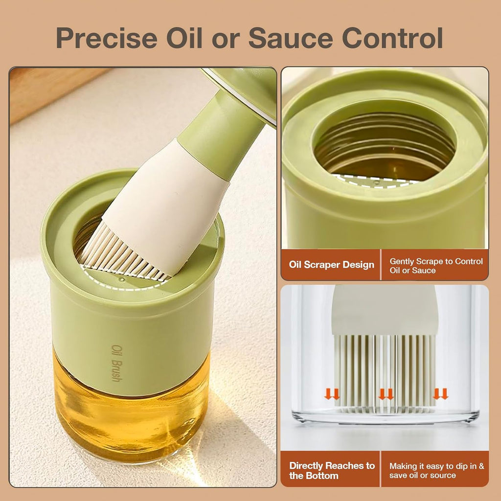 YARRAMATE Oil Dispenser with Brush - 300ml Glass Bottle & Silicone Basting Brush for Cooking | Green