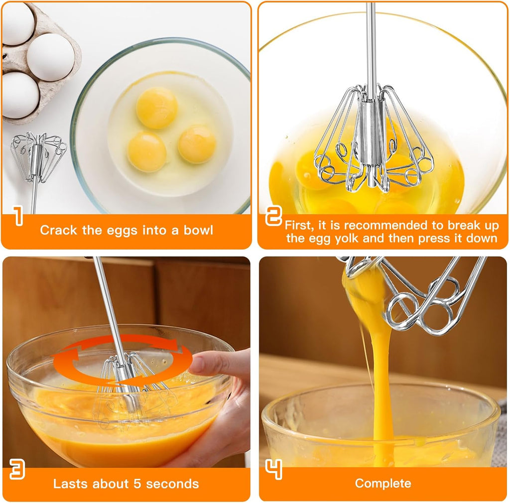 Qukaka Hand Mixer - Stainless Steel Egg Beater & Whisking Tool | 12-Inch Easy Whisk for Cooking