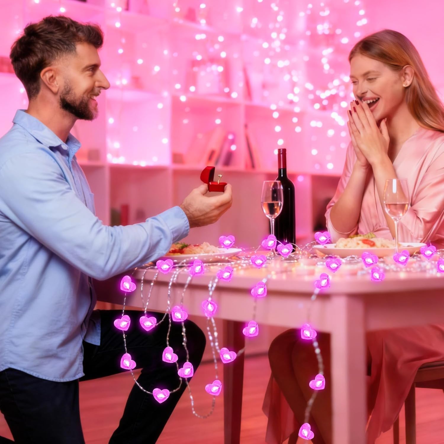 Skiennix 10FT Pink Heart Fairy Lights - Battery Operated LED String Lights with Timer | Waterproof Indoor/Outdoor Decor for Valentine's Day & Special Occasions