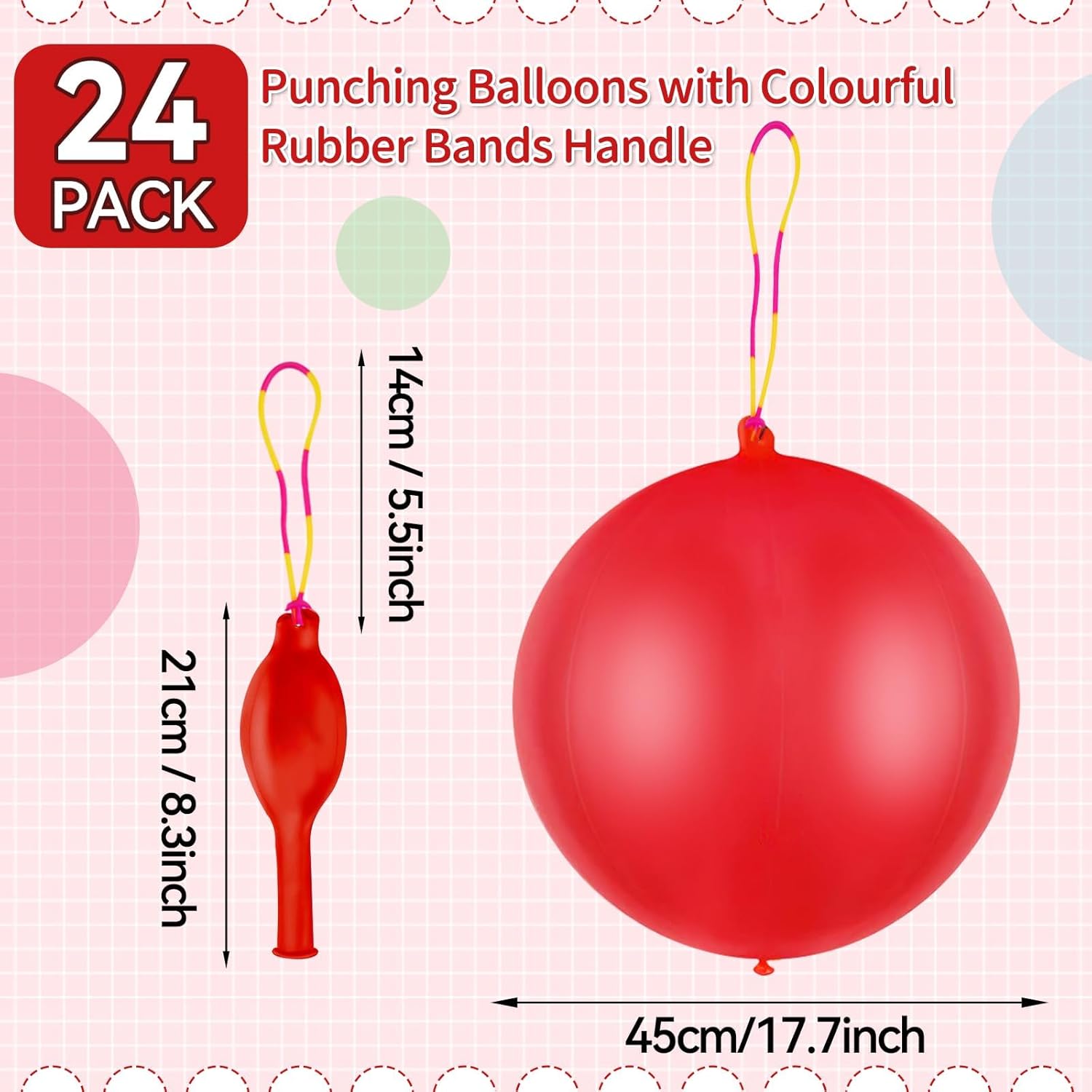 Punch Balloons by Skiennix - 24 Heavy-Duty Red Bounce Balloons with Rubber Band Handle for Kids' Birthday Parties