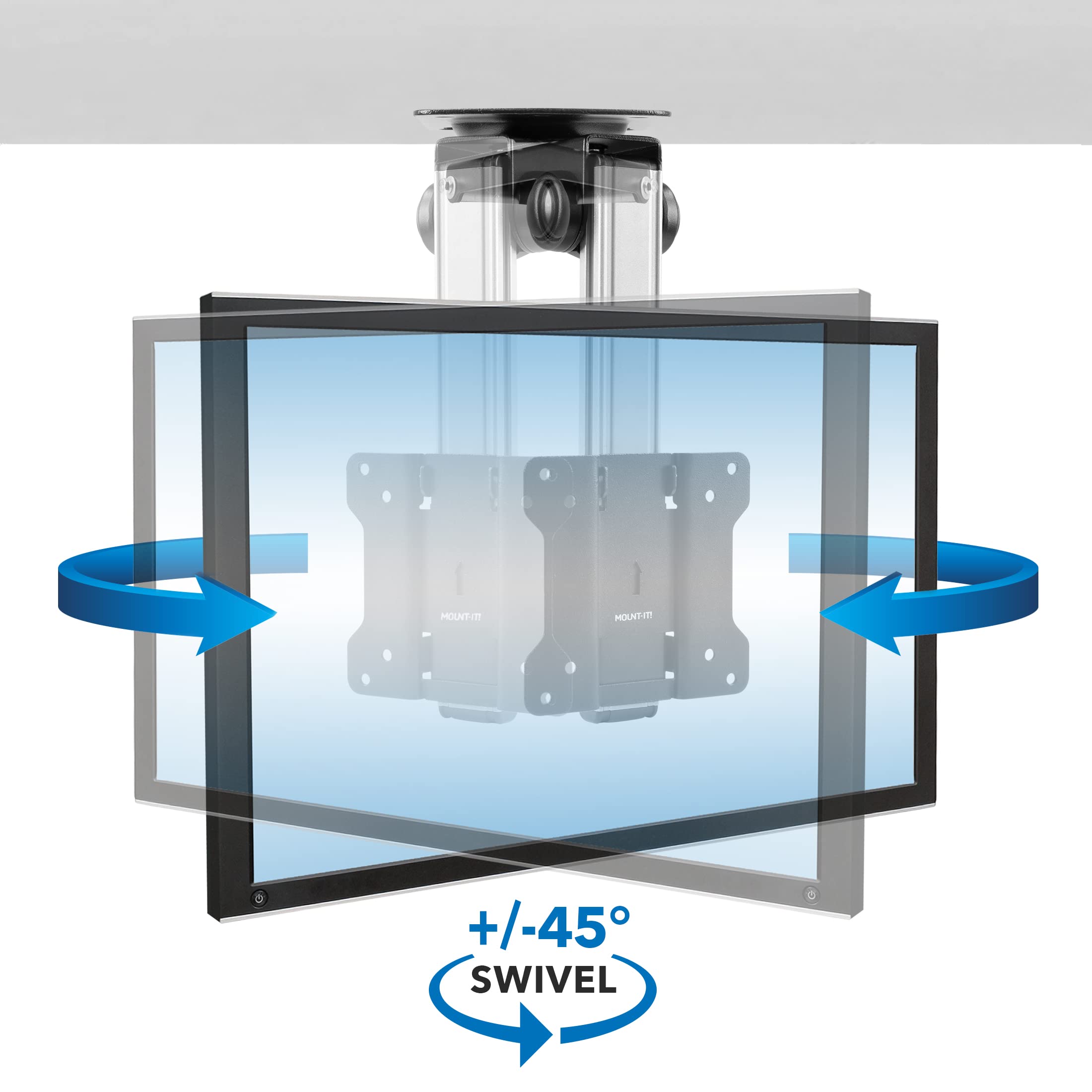 Mount-It! Folding Ceiling TV Mount | Flip Down and Under Cabinet TV Bracket for Compact Screens 13-27 Inch | Space-Saving Tilt and Swivel Design | Adjustable Height | VESA 75x75, 100x100 | Max 44 lbs