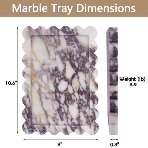 YMXYJM Genuine Calacatta Viola Scalloped Marble Tray, Real Natural Marble Stone Tray, Luxury Decorative Trays for Bathroom, Dresser, Vanity, Kitchen, Home Decor, 10.6" x 8", Calacatta Viola Purple