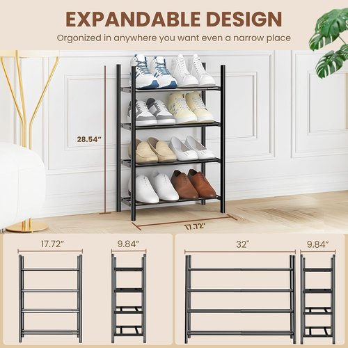AceMining 4-Tier Expandable Shoe Rack - Adjustable Heavy-Duty Organizer for Closet & Entryway | Black