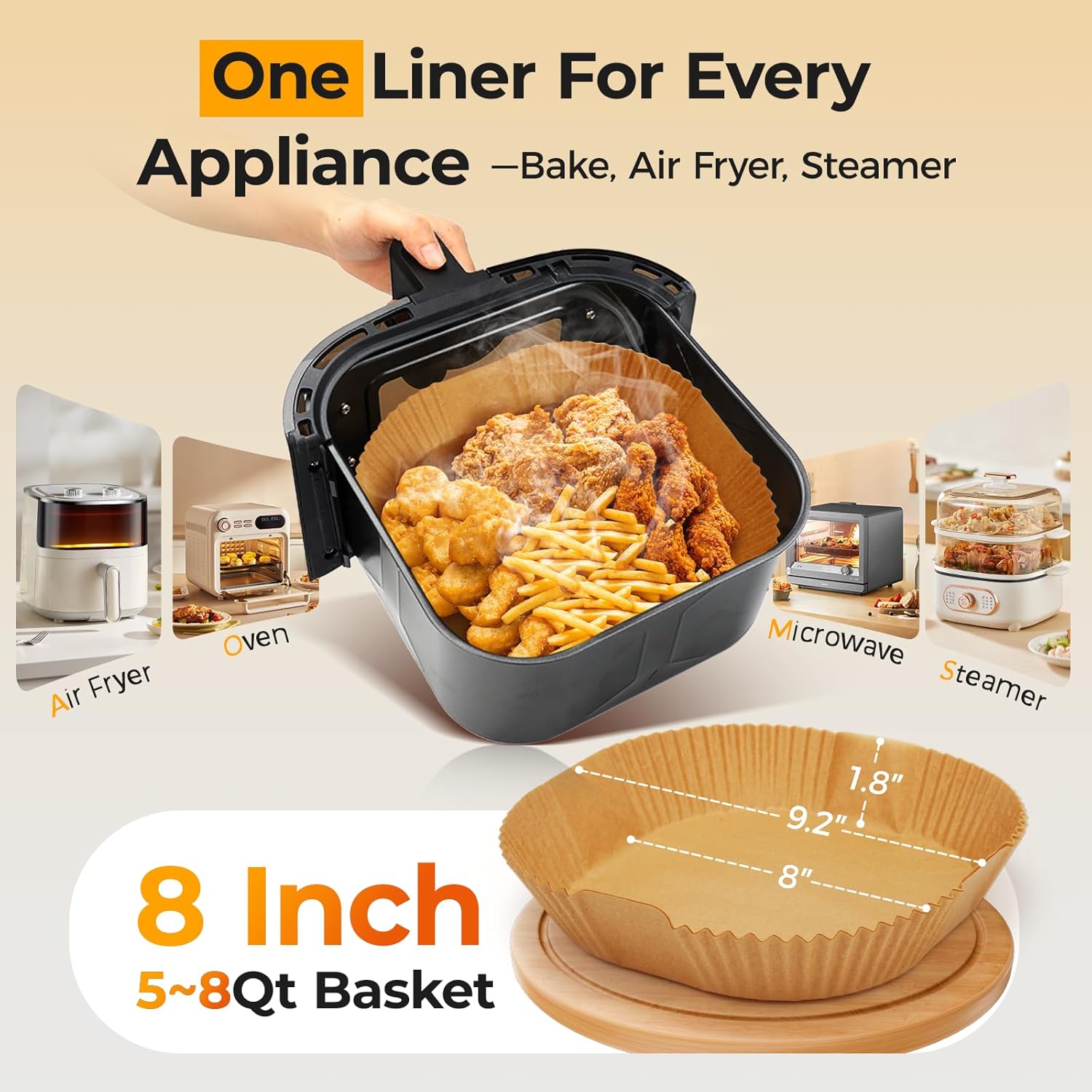 Vailnd Air Fryer Liners - 305 PCS Unbleached Disposable Parchment Paper | 8" Square for 5-8 QT Baskets