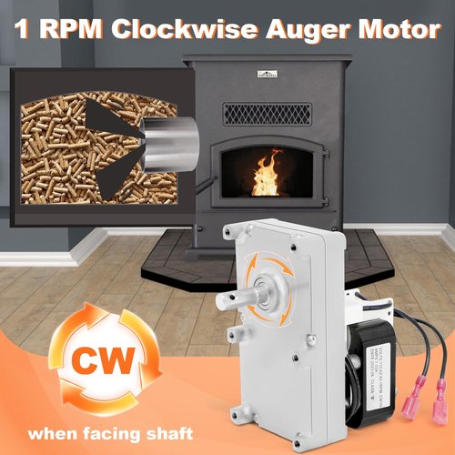 C-E-017 Auger Motor for Breckwell P23, P22, P24 P24I SP24I Blazer, P2000, P2000I, P2700, P4000, P23I, SP1000 Big E Pellet Stoves, 80642 Auger Feeder Gear Motor w/Hole Replacement Parts Clockwise,1 RPM