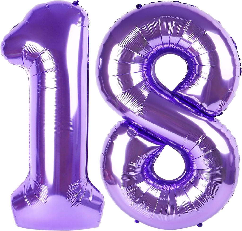 Skiennix 40-Inch Purple Number Balloons - 18th Birthday Party Decorations for Men & Women