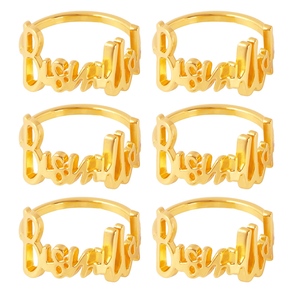 APTWOW Bismillah Letter Napkin Rings Set of 6 - Gold Metal Eid Mubarak Napkin Holder, Ramadan Napkin Rings for Ramadan Banquet Party Dining Table Decor