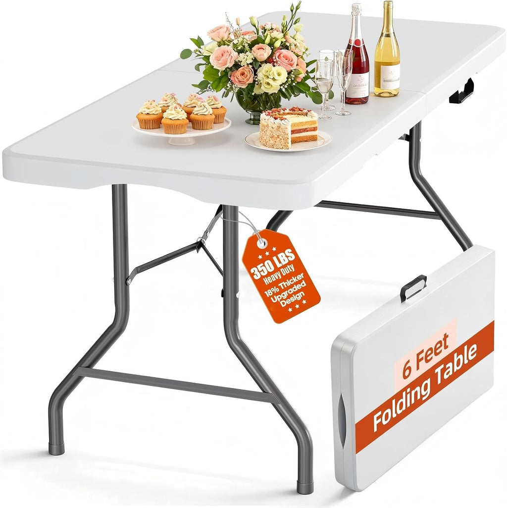Skiennix Folding Table - 6FT Heavy Duty Waterproof Design | Portable & Foldable with Handle, 350 LBS Capacity
