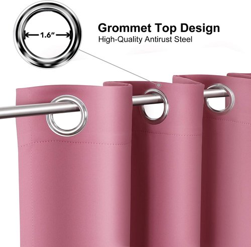 ChrisDowa Grommet Blackout Curtains - Thermal Insulated Room Darkening Panels (Pink, 52W x 45L)
