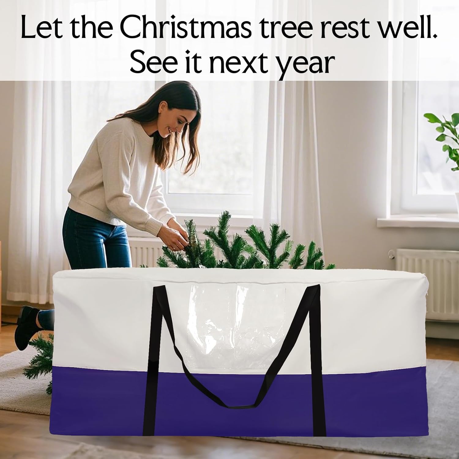 Skiennix Christmas Tree Bag - Heavy Duty 600D Oxford Material for 8 Ft Trees | Dampproof Storage with Dual Zipper & Reinforced Handles