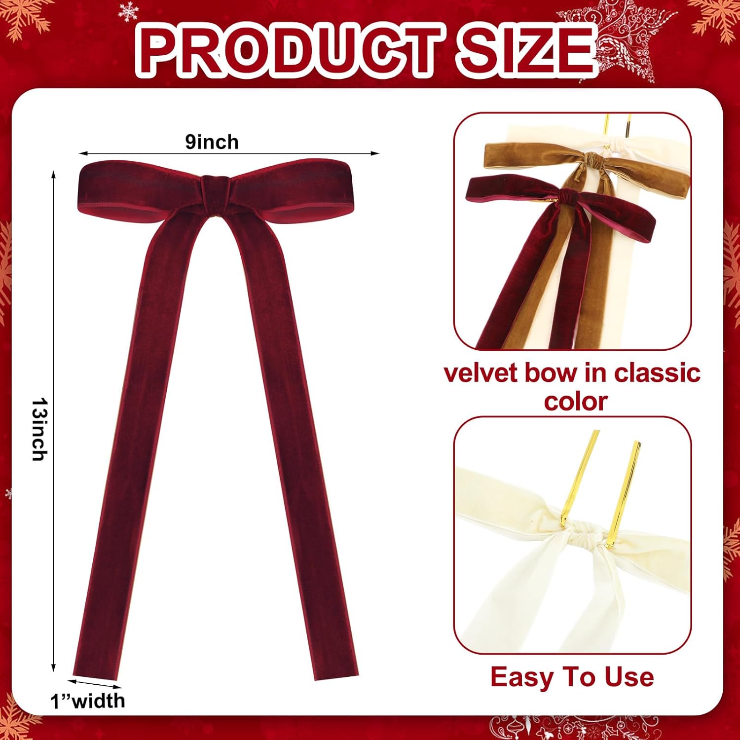 Skiennix 24 Pcs Velvet Bows - Vintage Ribbon Bows for Christmas Tree & Crafts | Burgundy, Khaki, Beige (9 x 13 Inch)