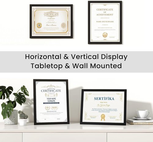 Black 8.5x11 Picture Frame Set of 2 | Shatter-Resistant Plexiglass | Tabletop & Wall Mount