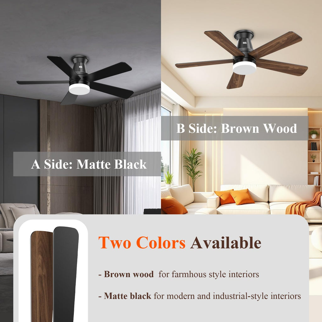 Minthouz Ceiling Fans with Lights, 42 inch Ceiling Fan with Light with APP/Remote Control, 6000K Dimmable LED, Modern Flush Mount Ceiling Fan for Indoor Bedroom Living Room, DC Reversible, Black