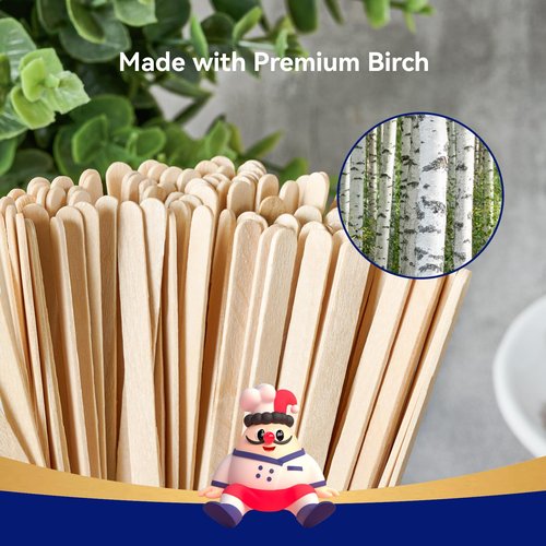JOLLY CHEF 1000 Count Wooden Coffee Stirrers 5.5 inch Birch Stir Sticks Wood Stirring Sticks for Coffee and Cocktail