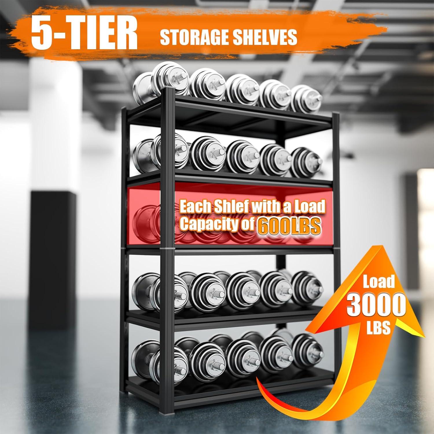 Skiennix Heavy Duty Garage Shelving Unit - 5-Tier Adjustable Metal Storage Rack | 3000 LBs Capacity, 35.4"W x 17.7"D x 71.2"H