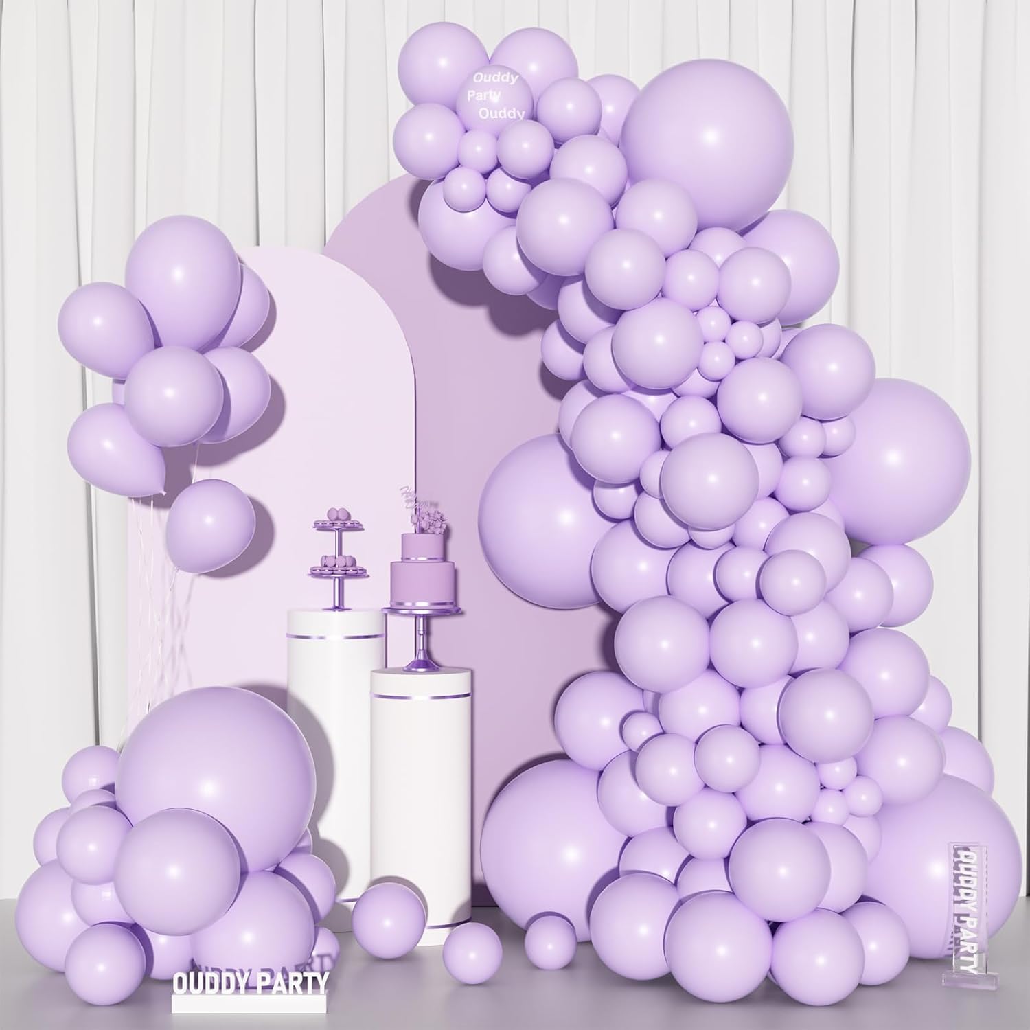 Ouddy Pastel Purple Balloon Set - 129 Pcs in Various Sizes for Birthday & Wedding Decor | Includes 6 Pcs 18” Arch Kit