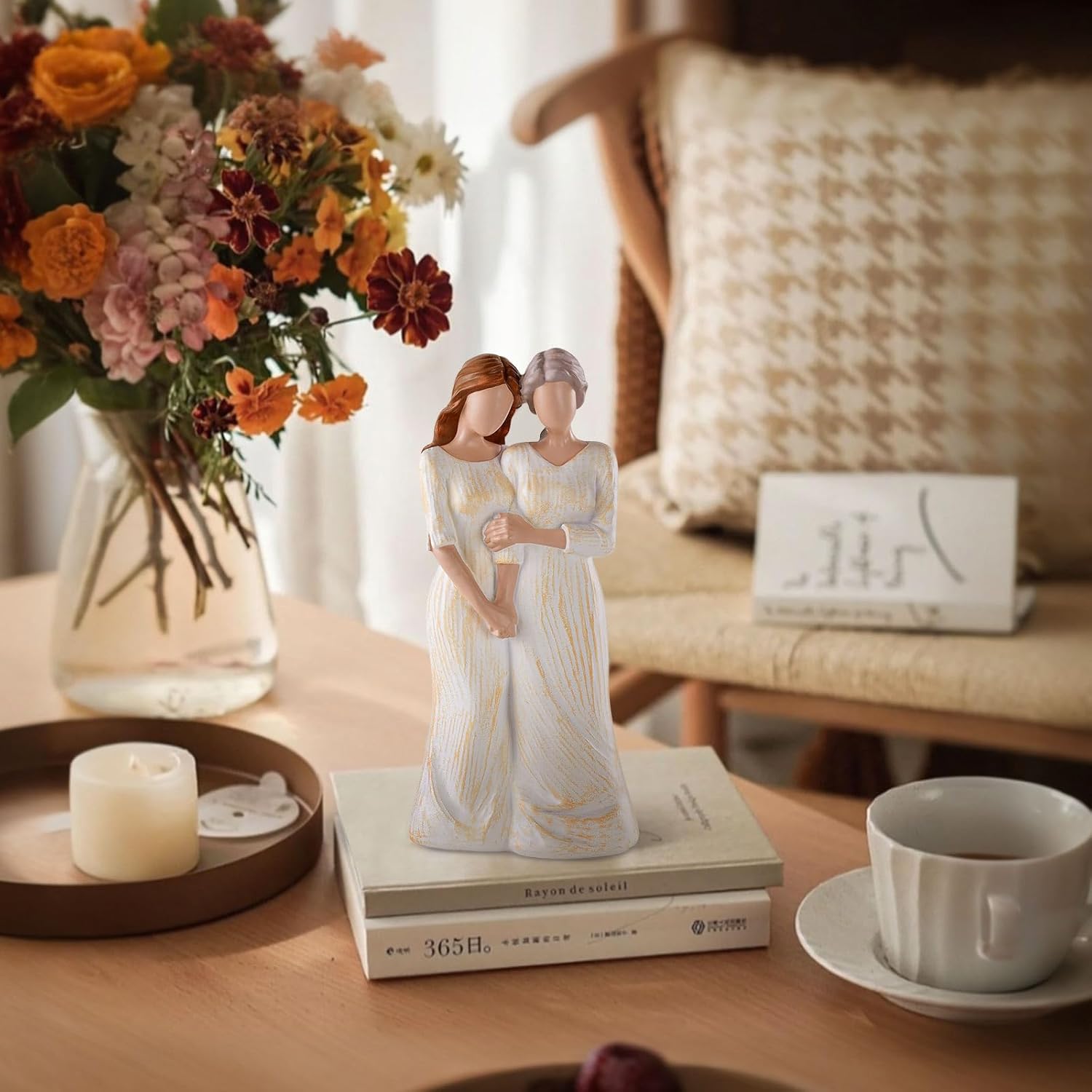 Storieme Hand-Painted Mother Daughter Figurine Statue - Sentimental 7.7" Birthday Gift for Mom