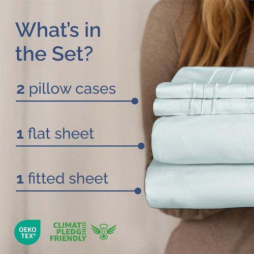 King Size 4 Piece Sheet Set - Ultra-Soft Cooling Bed Sheets | Hotel Luxury Bedding - Deep Pockets - Ice Blue