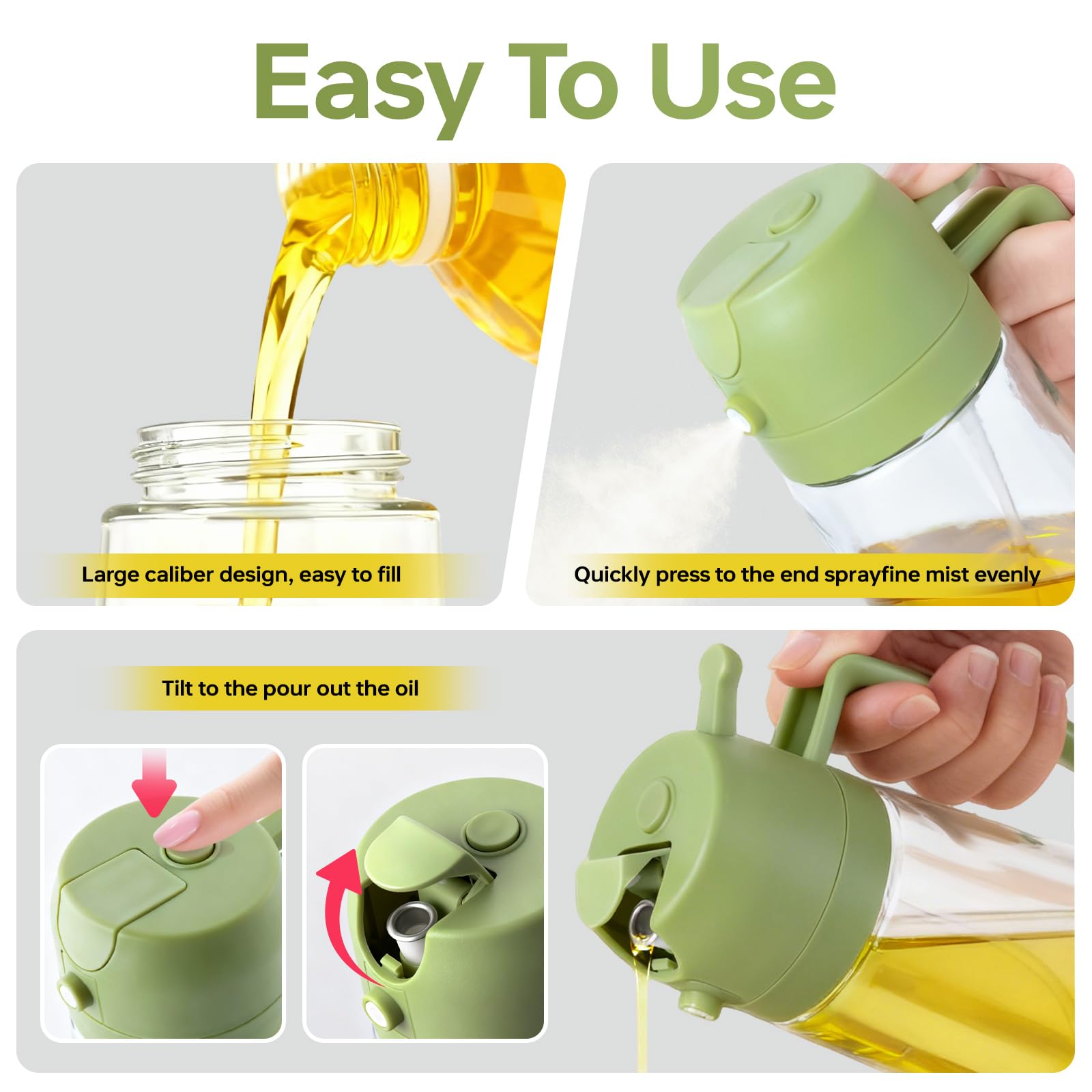 RMNJPW 2Pcs Glass Oil Sprayer for Cooking 16oz/470ml, Kitchen Gadget for Air Fryer, Salad, BBQ, Frying（White） (Black+Green)