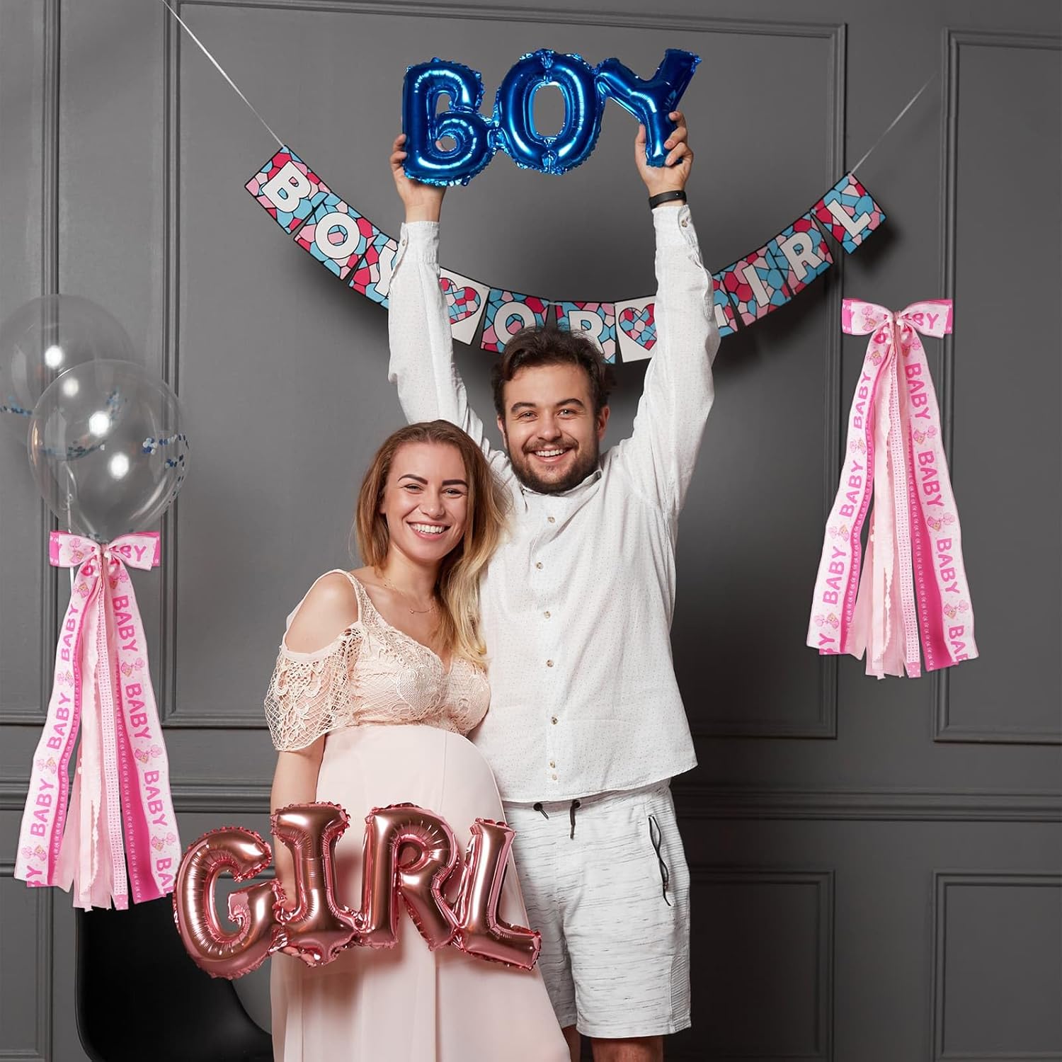 Regine Switzerland Baby Girl Welcome Home Wreath - 27.5" Large Pink Bow Door Hanger for Nursery Decor