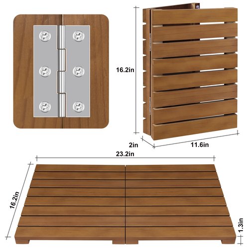 Teak Shower Mat - Foldable Wood Bath Mat, Floor Mat for Bathtub, Door, Spa, Sauna, Pool, Ideal for Indoor Outdoor