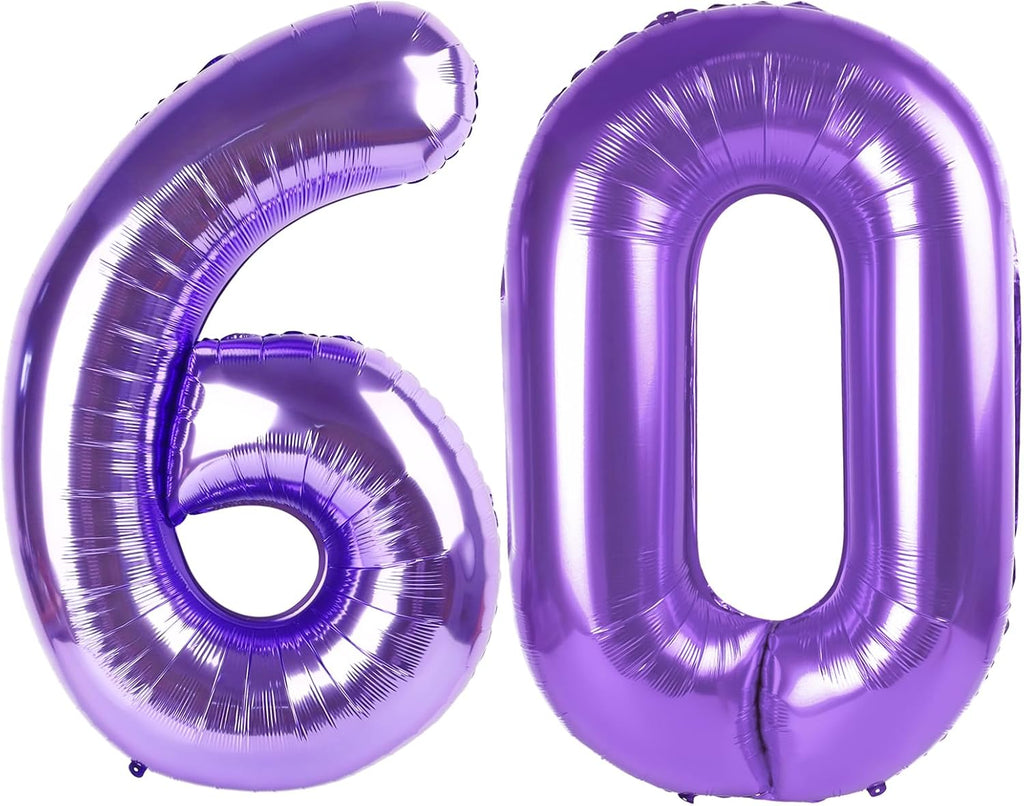 Purple Number 60 Balloon - 40 Inch Giant Foil Decoration for 60th Birthday Party Supplies