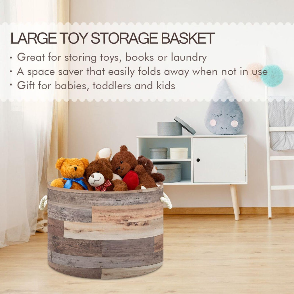 SDMKA Wood Floor Texture Laundry Hamper - Extra Large Storage Basket, 20" x 14", Blanket & Toy Basket, Decorative Cotton Rope Handle