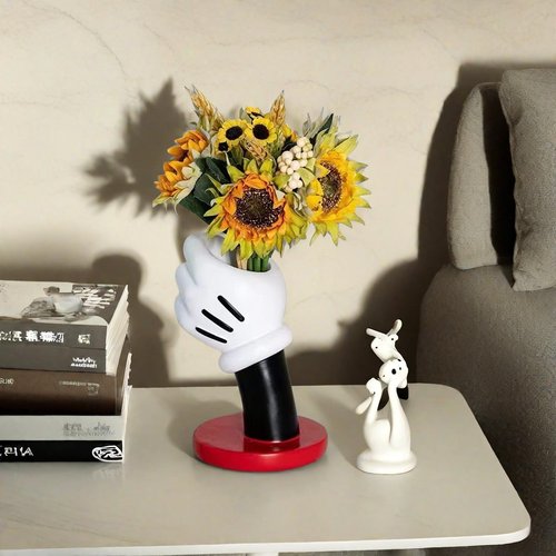 Cute Cartoon Mouse Hand Resin Vase for Home Decor, Unique Small Decorative Vase, for Desk and Office Decorations