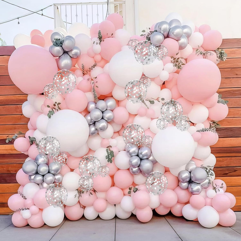 Skiennix Pink and Silver Balloons - Metallic Pastel Party Decor for Birthdays, Weddings & Showers