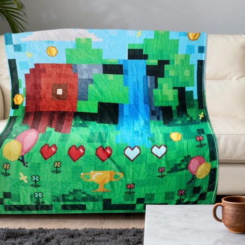 SAVITA Pixel Plush Throw Blanket, Soft Kids Bedding, 150x130cm/59.06x51.18in Lightweight Cozy Travel Blanket Video Game Bedding for Airplane Car Camping & Home Use