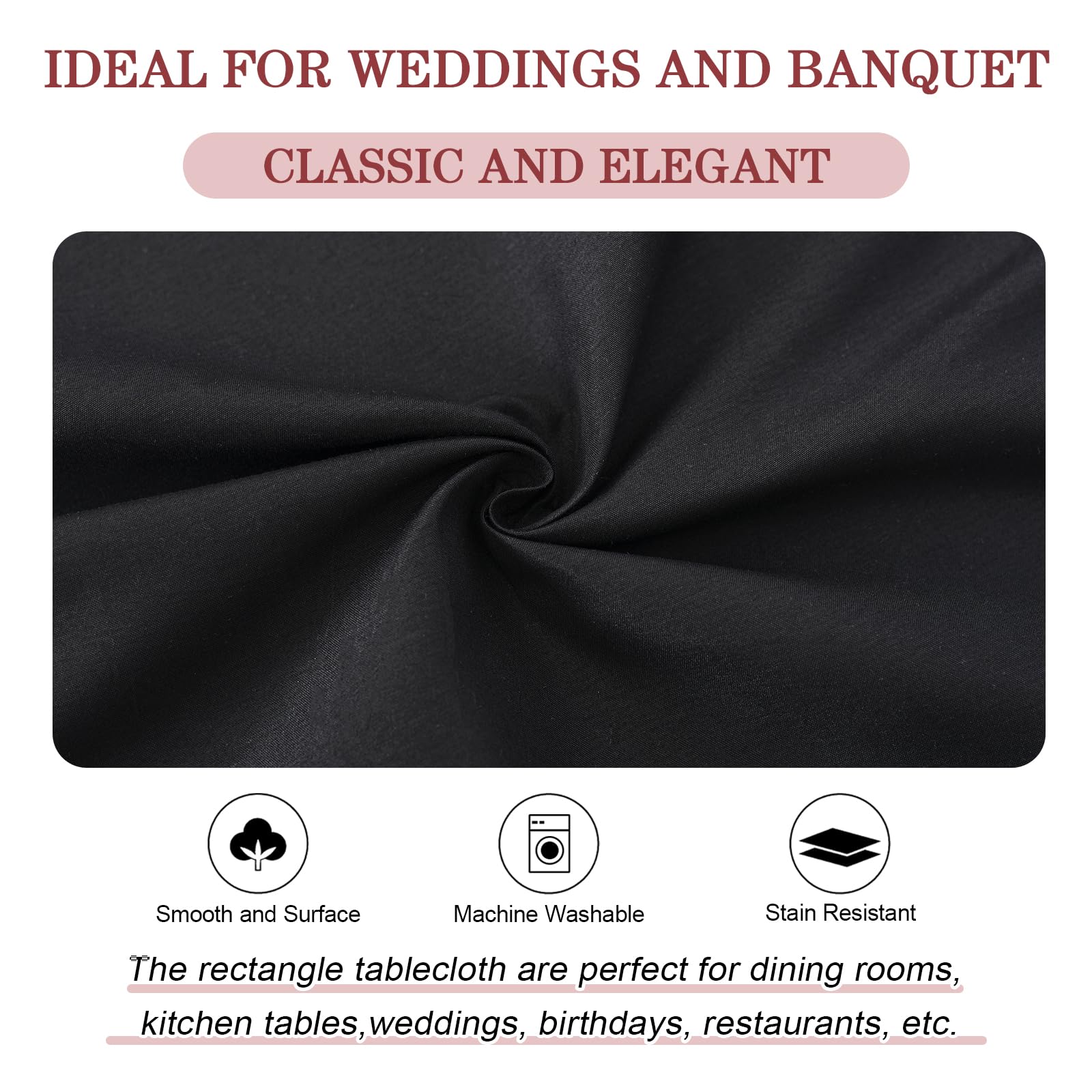 Mclisle 8 Pack Black Tablecloths 60 x 126 Inch Table Cloths for 8 Foot Rectangle Tables, Wrinkle Resistant Washable Polyester Fabric Rectangular Tablecloth for Buffet, Wedding, Party, Banquet