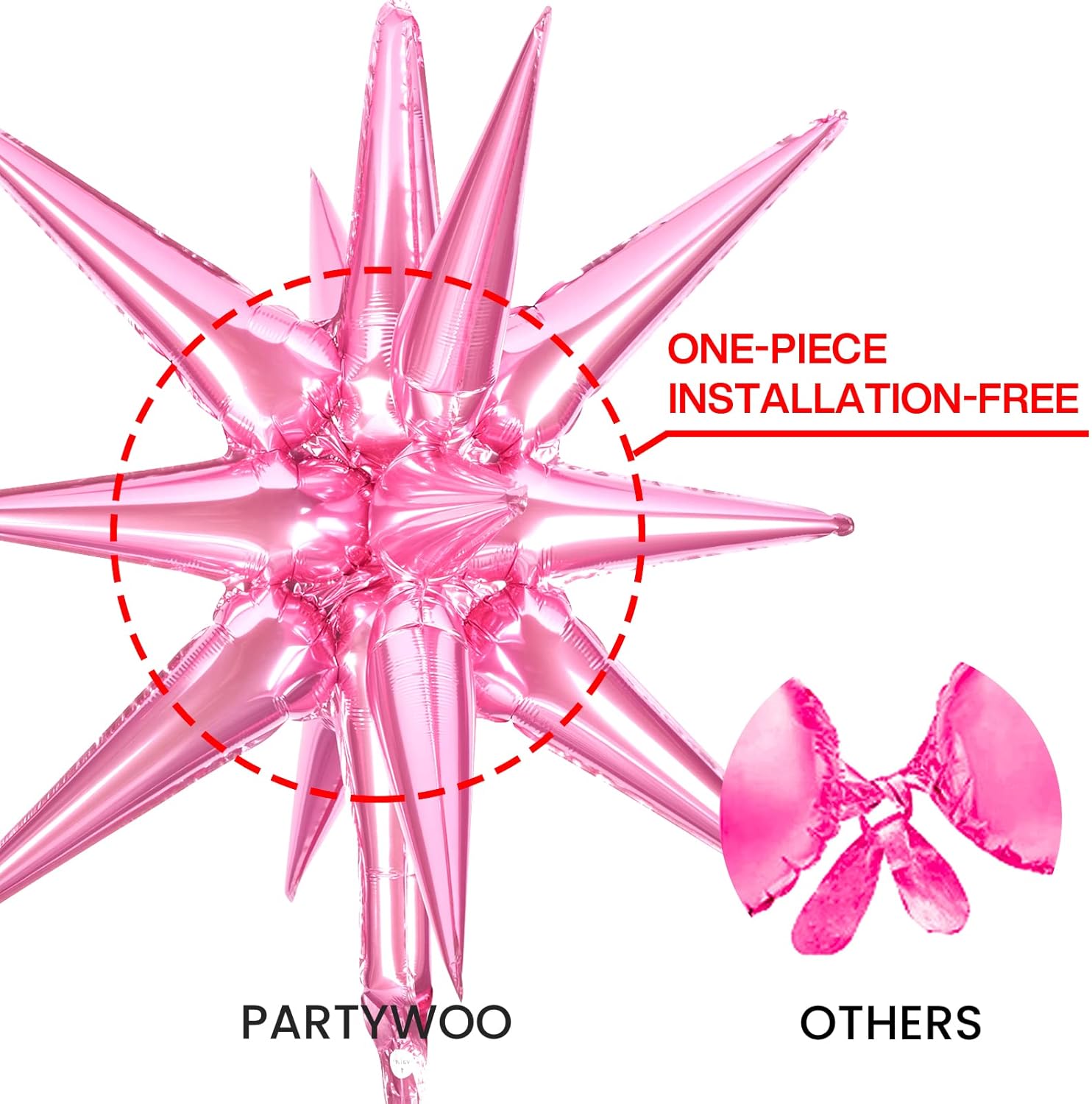 PartyWoo Pink Star Foil Balloons - 6-Piece Mylar Set for Birthday, Gender Reveal & Baby Shower | 22-Inch