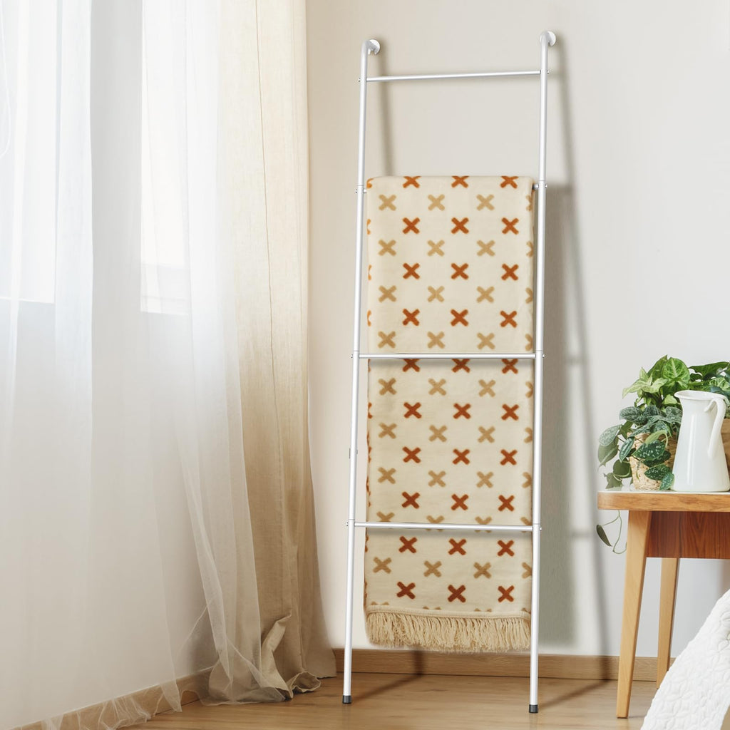 ABQ Blanket Ladder Outdoor Towel Rack for Pool, Decorative Metal Holder for The Living Room Bathroom, White
