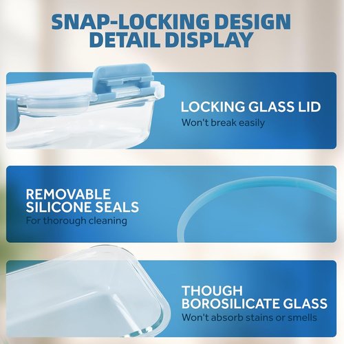 BYLWORKOUT Glass Storage Containers - 24 Piece Leak Proof Set, Dishwasher Safe for Meal Prep | Blue